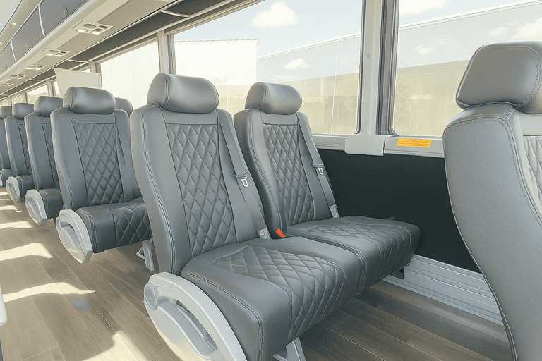 interior of Erie Minibus Company charter bus