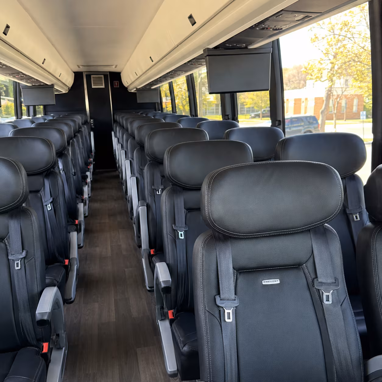 erie 45 passenger charter bus inside